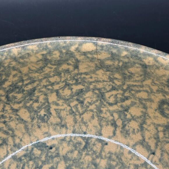 Blue Sponge Ware Decorated Yellow Ware Mixing Bowl 19th Century - Picture 5 of 5